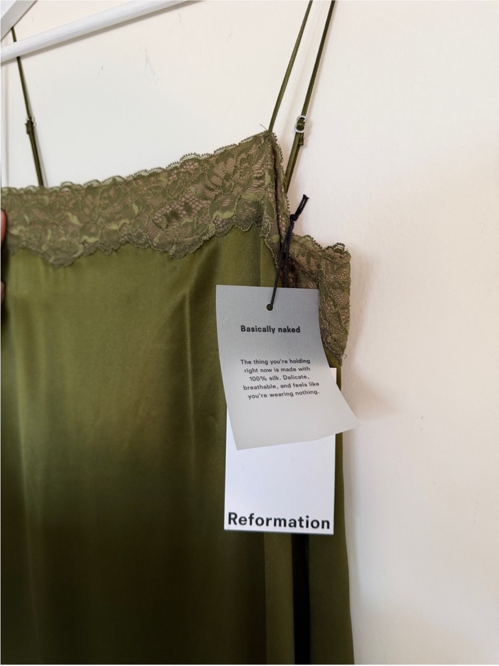Silk reformation dress in moss green - Picture 10 of 11